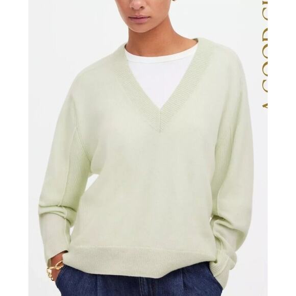 Madewell Sweaters - Madewell Womens Cashmere V-Neck Relaxed Fit Pullover Sweater XL Pale Green